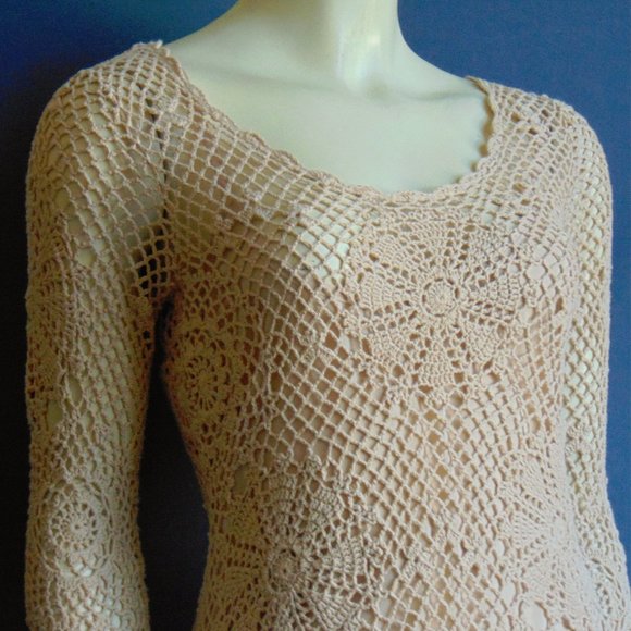 Boston Proper Nude Crochet Dress S - Picture 2 of 7